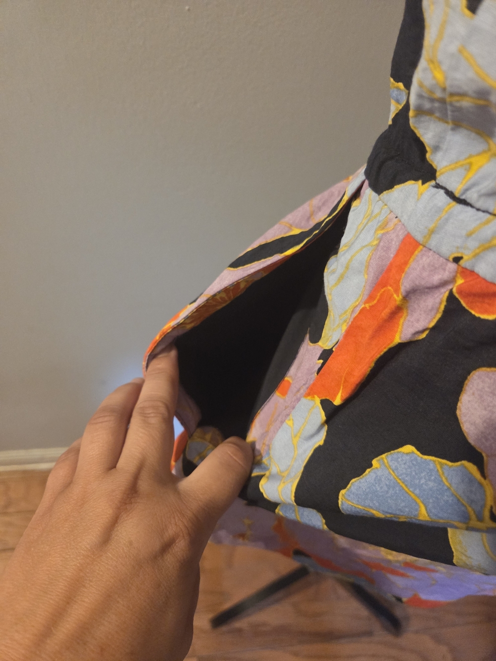LOFT Black Floral Spaghetti-Strap Romper with Orange & Lavender Bloom - Picture 8 of 9